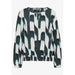 Abstract long-sleeved blouse by Street One featuring green, white, and teal geometric patterns