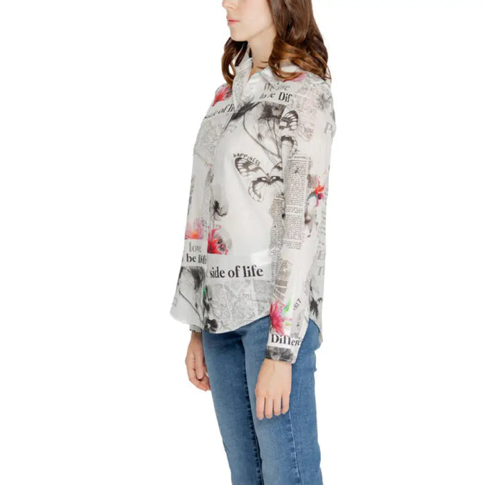 Artistic printed long sleeve blouse with collar from Desigual for women