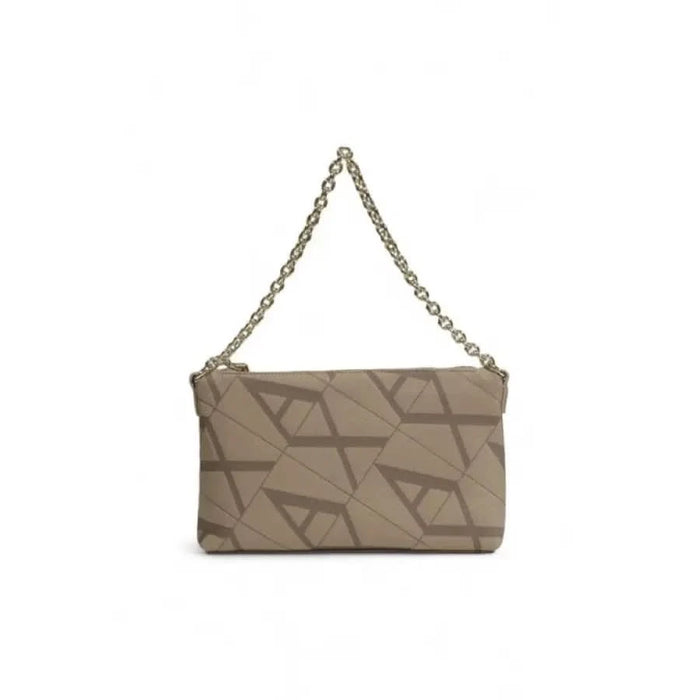 Beige geometric-patterned clutch handbag with chain strap from Armani Exchange