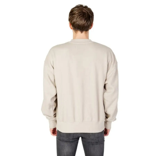 Beige crewneck sweatshirt worn from behind, Calvin Klein Jeans Men Sweatshirts