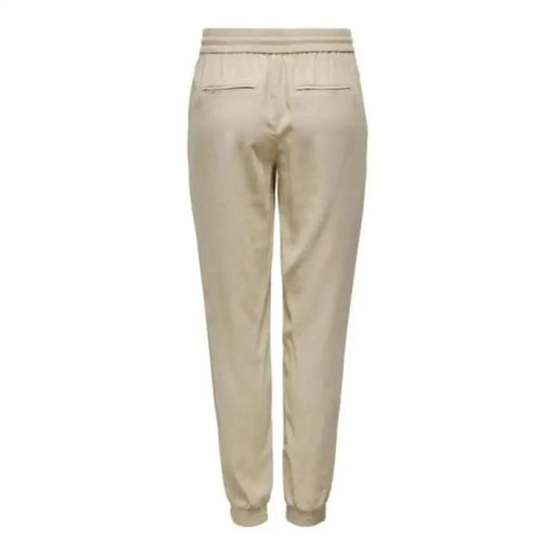 Beige elastic-waist jogger pants with back pockets from Only Women Trousers