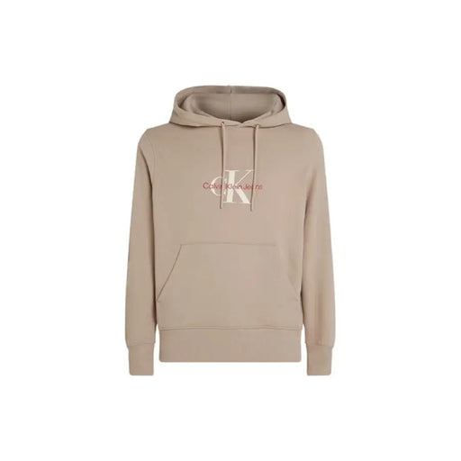 Beige hooded sweatshirt featuring Calvin Klein logo for men from Calvin Klein