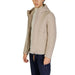 Beige hooded winter jacket with ribbed texture and front zipper from Hydra Clothing