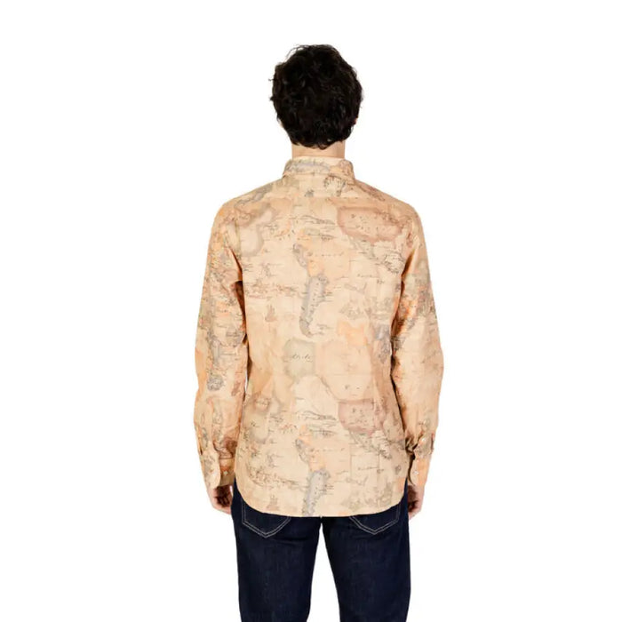 Beige patterned button-up shirt displayed from behind for Alviero Martini Prima Classe