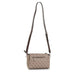 Beige patterned crossbody handbag with brown leather strap by Guess Women Bag