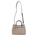 Beige patterned Guess Women Bag with leather handles and a detachable shoulder strap