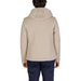 Beige ribbed hooded jacket for men displayed from the back by Hydra Clothing