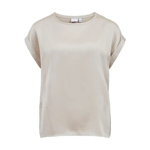 Beige short-sleeved crew neck t-shirt from Vila Clothes Women’s Blouse collection