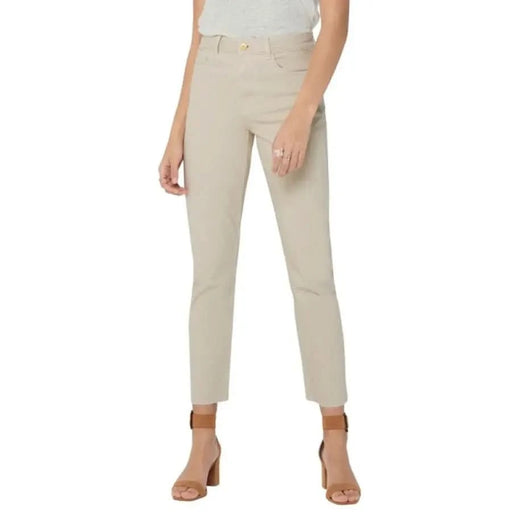 Beige slim-fit ankle-length trousers with brown heeled sandals - Only Women Jeans