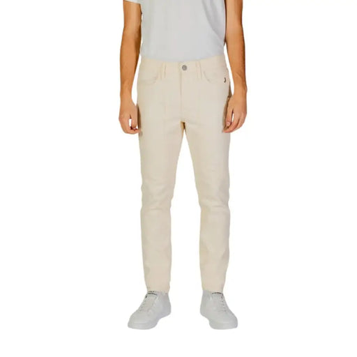 Beige slim-fit pants with pockets and belt loops from Jeckerson Men White Jeans collection