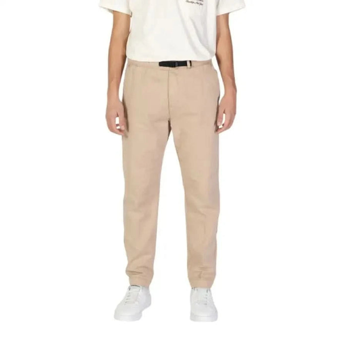 Beige sweatpants featuring elastic waistband and cuffs from Gas Men Trousers collection