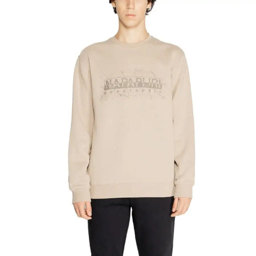 Beige sweatshirt featuring NAPAPIJRI text on the chest from Napapijri Men Sweatshirts