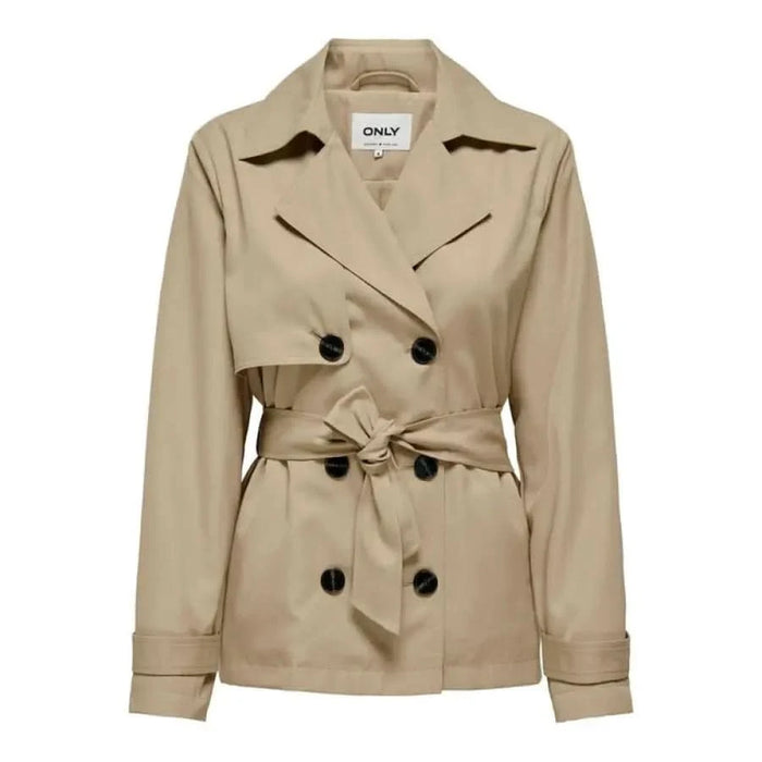 Beige trench coat for women, urban style clothing, belted Only women jacket