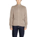 Beige zip-up sweater with mock turtleneck and front pockets by Hamaki-ho Men Knitwear