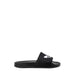 Black Adidas slide sandal featuring a white logo on the strap, ideal for men