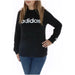 Black Adidas sweatshirt with white logo worn by a person in blue jeans - Adidas Women Sweatshirts