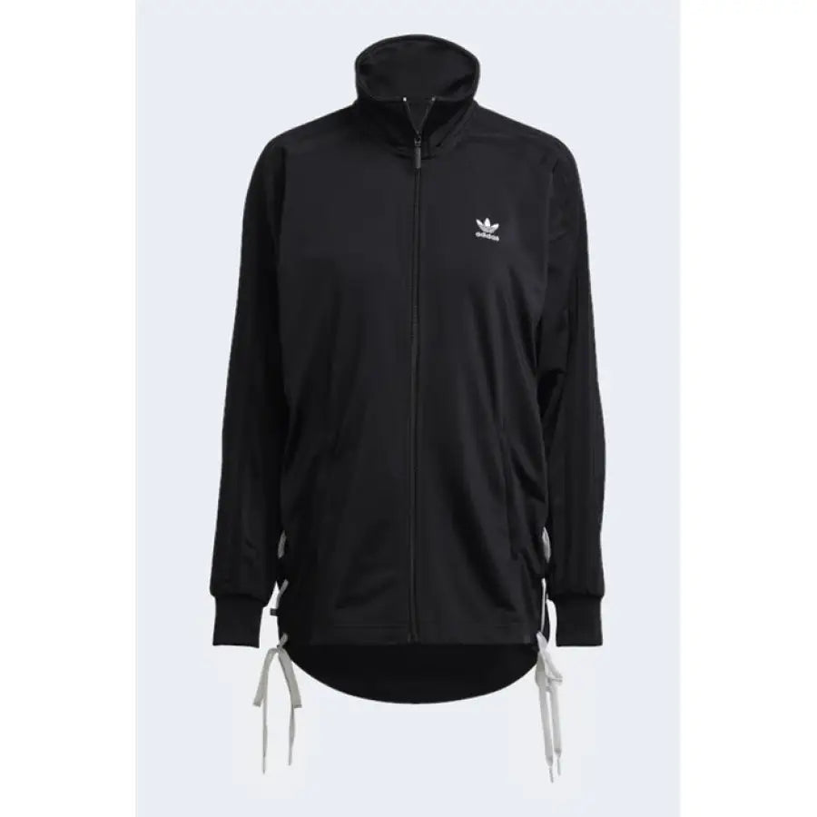 Black Adidas zip-up jacket with white logo and drawstring details in Women Sweatshirts
