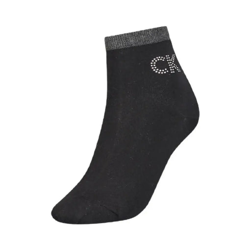 Black ankle sock with ’CR’ rhinestone logo and gray ribbed cuff from Calvin Klein Women Underwear