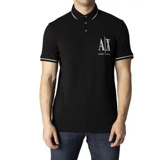 Black Armani Exchange Men Polo with white trim and logo for stylish casual wear