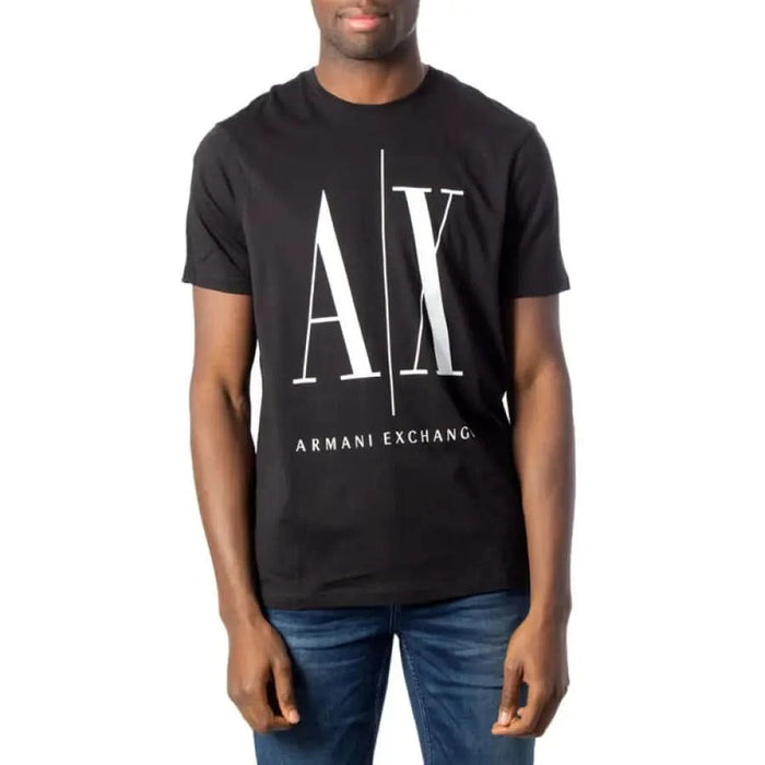 Black Armani Exchange t-shirt with large AX logo available in Armani Exchange Men T-Shirt collection