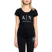 Woman wearing Black Armani Exchange T-shirt with white logo - stylish women’s tee