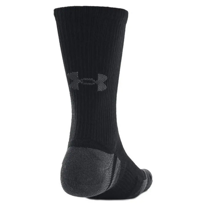 Black Under Armour athletic sock featuring a gray logo for men’s underwear collection