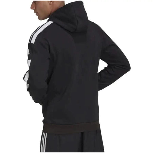 Black Adidas athletic jacket featuring white stripes on the sleeves for men