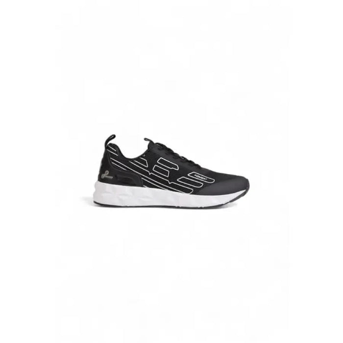 Black athletic sneaker with white sole and silver logo for Ea7 Men Sneakers