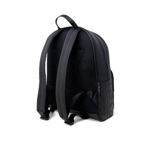 Black Armani Exchange backpack featuring adjustable shoulder straps and textured front pocket