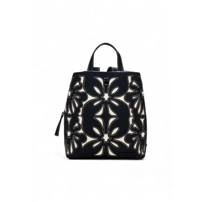 Black floral cutout pattern backpack with top handle from Desigual Women Bag collection