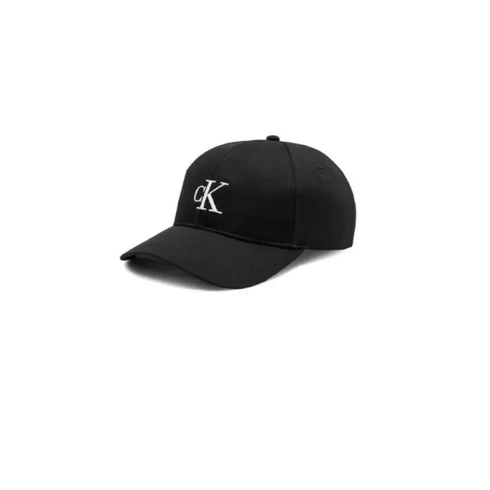 Black baseball cap featuring white CK logo from Calvin Klein Men Cap collection