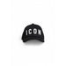 Black baseball cap featuring ’ICON’ in white letters, perfect for stylish women