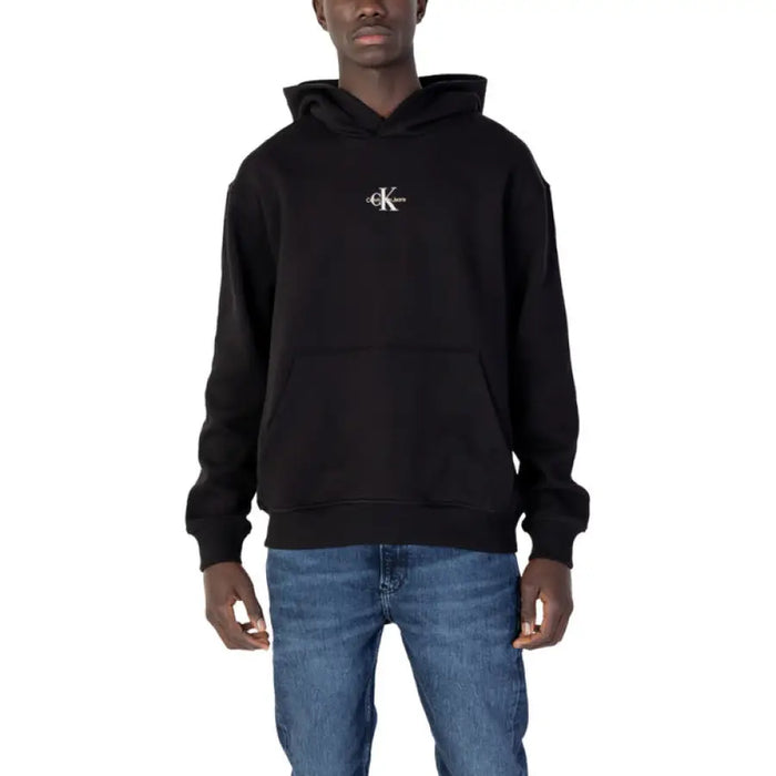 Black Calvin Klein hoodie with small chest logo from Calvin Klein Jeans Men Sweatshirts