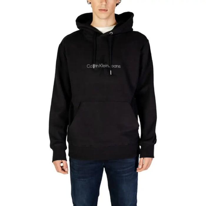 Black Calvin Klein Jeans hoodie featuring embroidered logo for men’s fashion