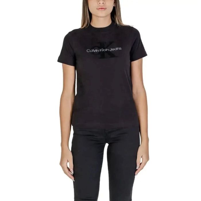 Black Calvin Klein Jeans logo t-shirt for women with short sleeves