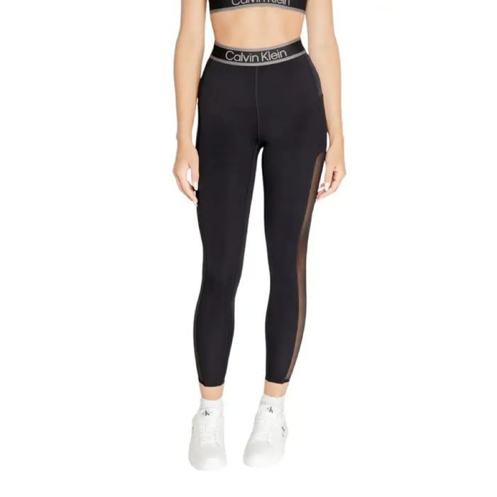 Black Calvin Klein leggings featuring a contrasting side stripe for women’s activewear