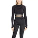 Black Calvin Klein crop top with long sleeves and high neckline for women