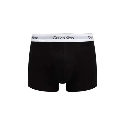 Black Calvin Klein boxer briefs with white elastic waistband for men’s underwear