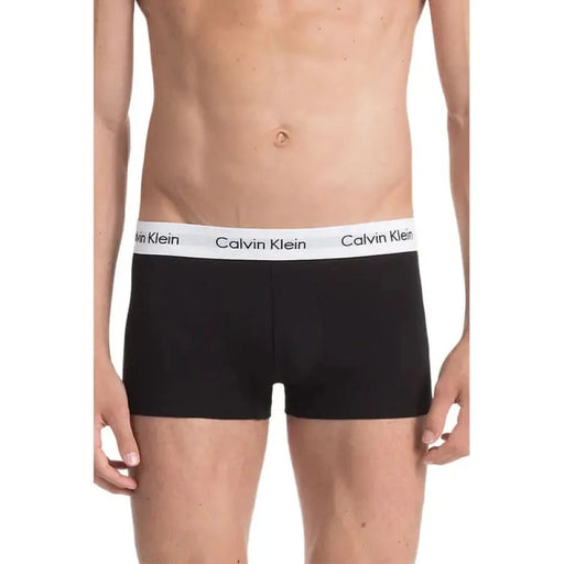 Black Calvin Klein boxer briefs with white elastic waistband for men’s underwear