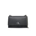 Black Calvin Klein crossbody bag featuring silver chain strap and CK logo