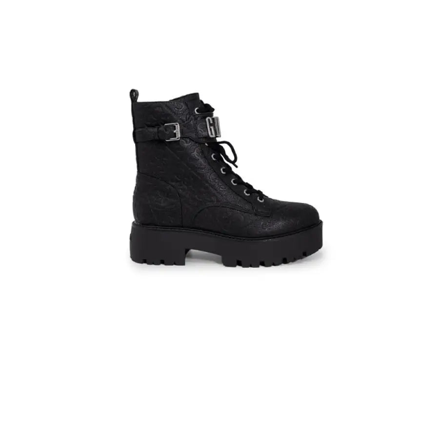 Guess Women Boots: Black combat boot with chunky sole and buckle detail