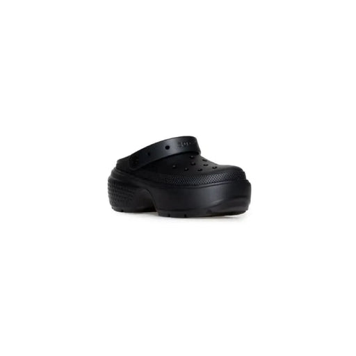 Black Crocs-style clog with perforated upper and textured sole for women