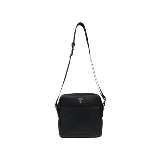 Black crossbody bag featuring a triangular logo from Guess Men’s collection