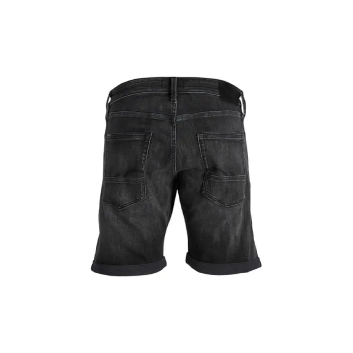 Black denim shorts with back pockets from Jack & Jones for men, ideal for casual wear