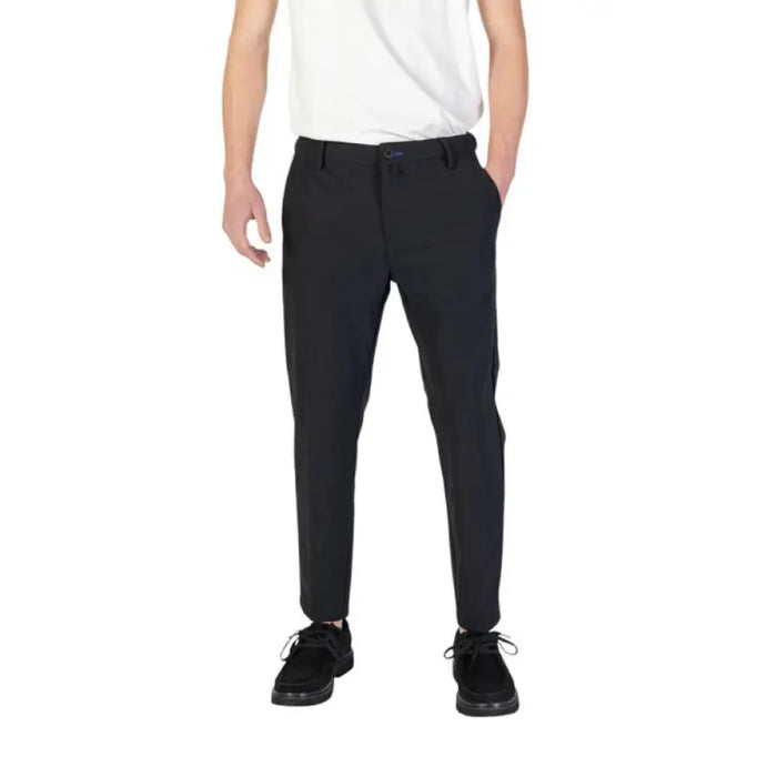 Black tapered leg dress pants paired with a white t-shirt from Borghese Men Trousers