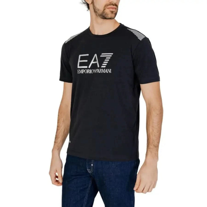 Man with facial hair wearing Black Emporio Armani EA7 Men T-Shirt EA7 - EA7 Men T-Shirt