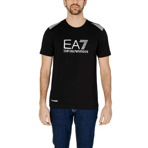 Black Emporio Armani EA7 logo t-shirt with white shoulder accents from Ea7 Men T-Shirt collection