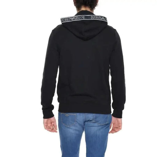 Black Emporio Armani Men Sweatshirt with branded collar, back view