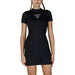 Black fitted Guess t-shirt dress with short sleeves and mock neckline for women