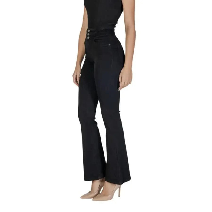 Black flared dress pants with a fitted waist from Only Women Trousers collection